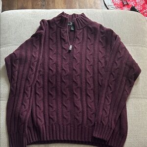 Men's Zip-Up wool blend Cable Knit Sweater - Deep Burgundy